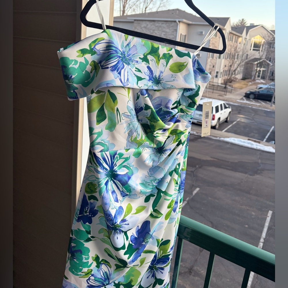 🆕🩵💙💚Eliza J Blue & Green Floral Off-Shoulder Mermaid Gown Size 4,6 Prom Formal - Picture 6 of 17